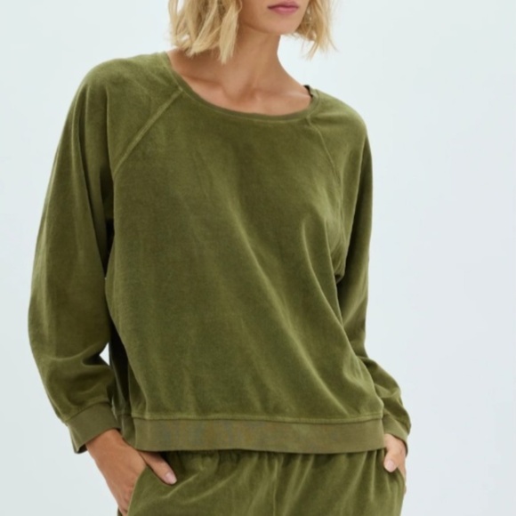 Raquel Allegra Tops - Raquel Allegra Muse Sweatshirt Velour Pullover Army Green $250 sz 2